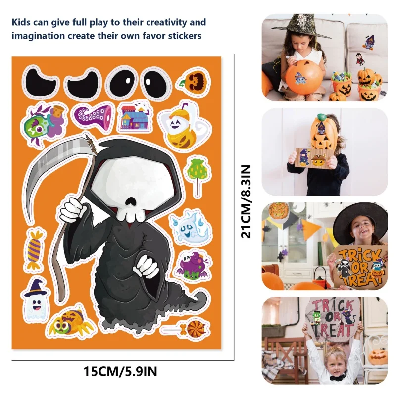 ハロウィン クラフトステッカー 子供 男の子 女の子 パーティー 記念品 フェイスステッカー デザイン入り 魔女 ヴァンパイア カボチャ ゴースト DIY おもちゃ
