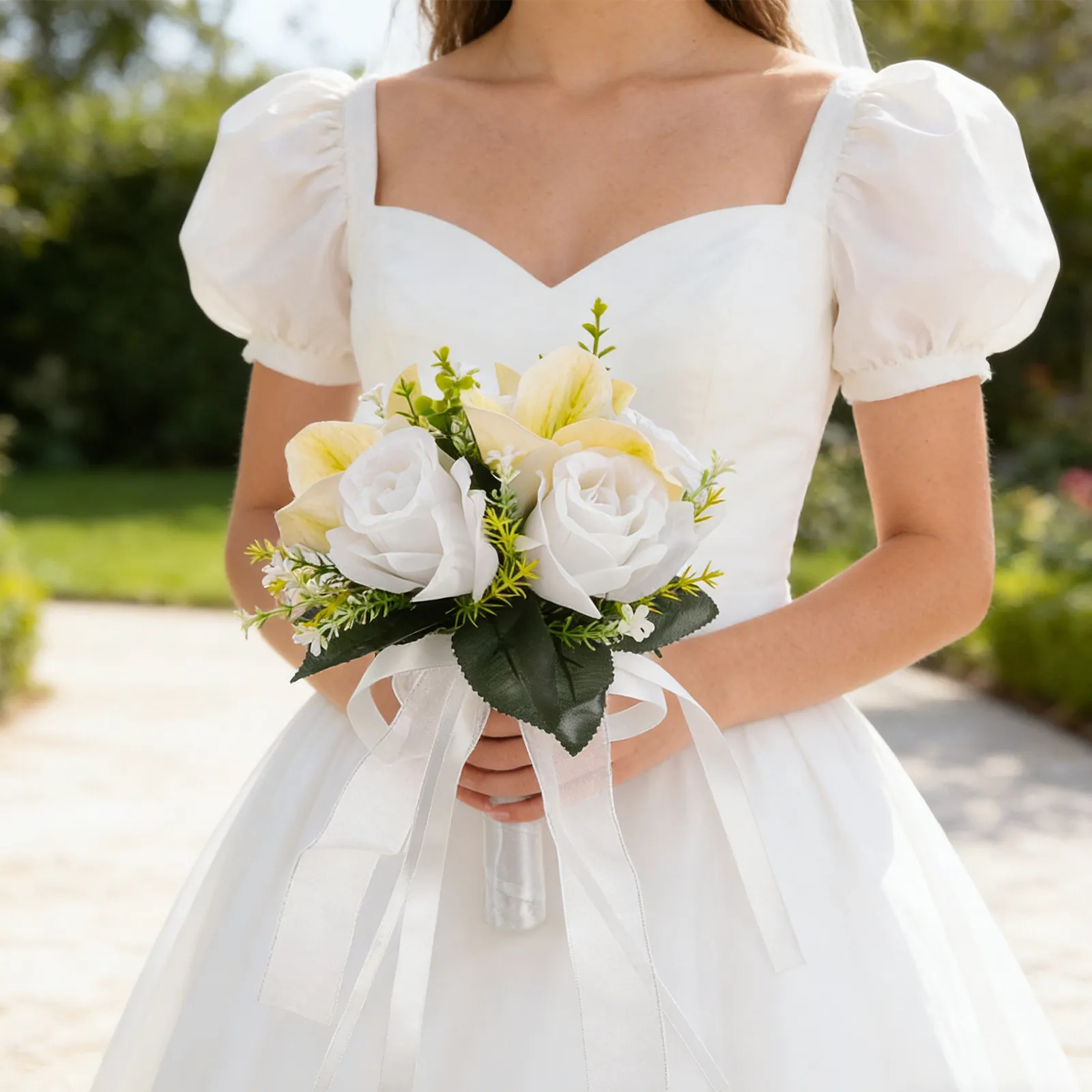 

Искусственный свадебный букет из белых роз для невесты и подружек невесты, реалистичная имитация цветочной композиции для свадьбы