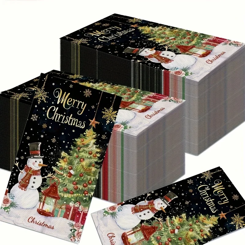 20pcs 34.2*40.6cm 2Ply Christmas Snowman Long Paper Napkin Large Size Party Table Paper Black Gold Christmas Tree Paper Placemat