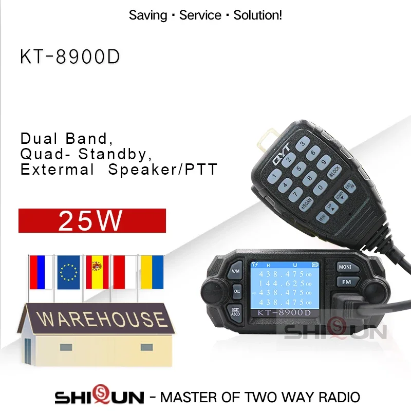 QYT KT-7900D KT-8900D Mini Amateur Mobile Transceiver Quad Band 144/220/350/440MHZ 25W Car Mobile Radio 10Km Walkie Talkie 10 KM