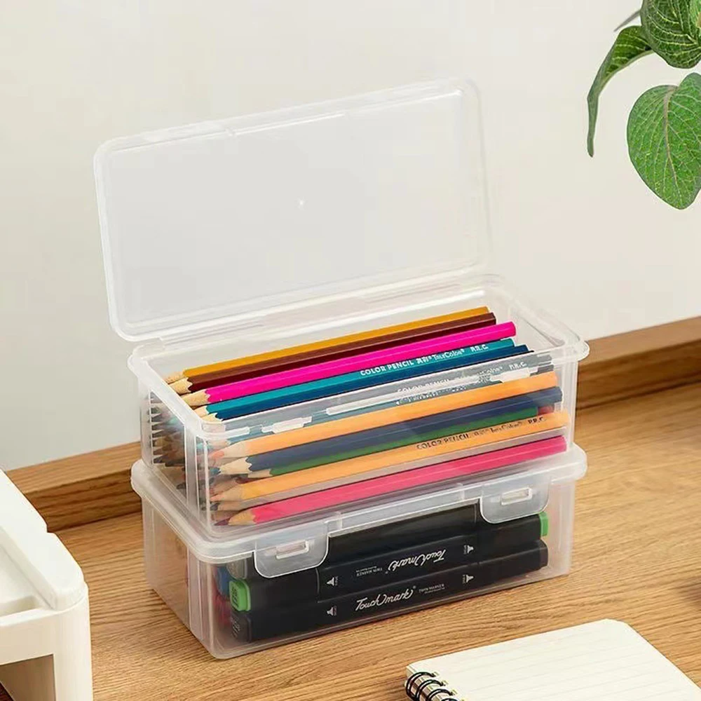 Home Large Capacity Transparent Storage Box, Student Stationery Desktop Organizer, Suitable For Markers, Pencils, Pens Storage