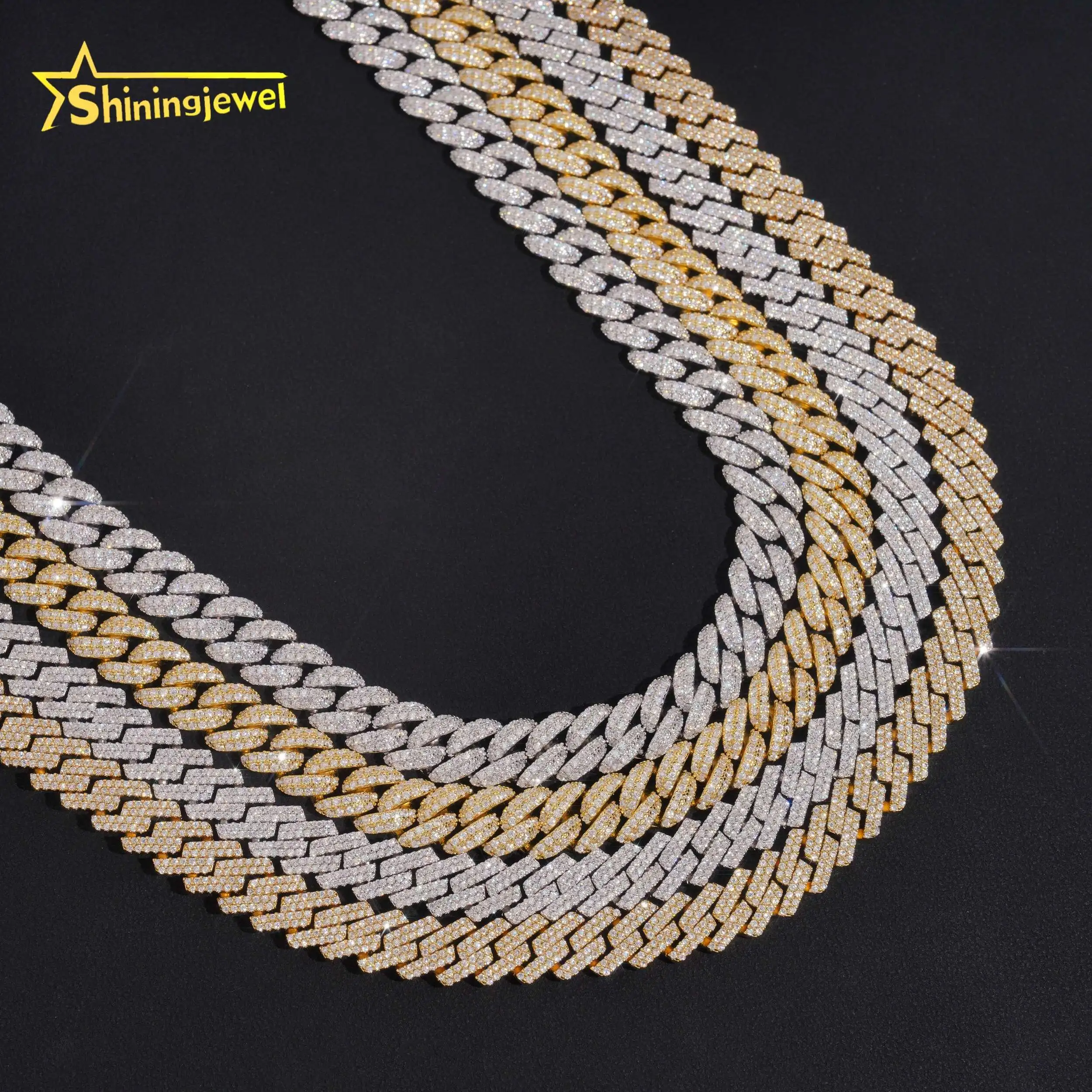 Large Stock 10mm Wholesale 925 Sterling Silver Hip Hop Jewelry Men Fashion Necklace Iced Out Moissanite Diamond Cuban Link Chain