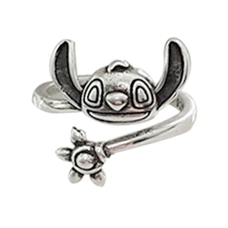 

Disney Kawaii Rings Stitch Ring Jewelry 925 Silver Creative Cartoon Ring Fashion Adjustable Jewelry for Women Girls Gifts