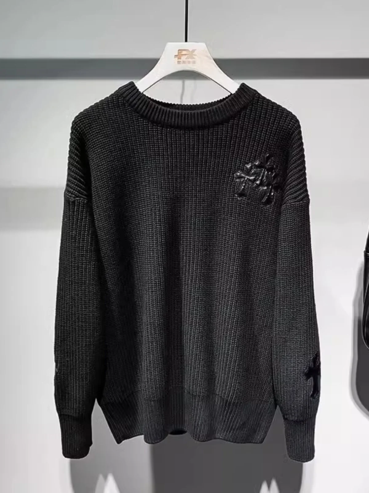 

American Retro Crossbody Loose Knitted Sweater Men's round Ne Sweater Autumn Faion Lazy Sle Long Sve Top