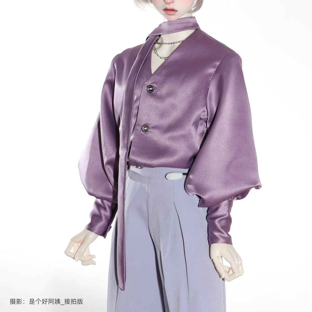 [High Quality] 1/3 BJD Dolls Loose V-neck Long Sleeves Silk Shirt with Ribbon Collar for ID75 POPO68 Uncle Action Figure Toys