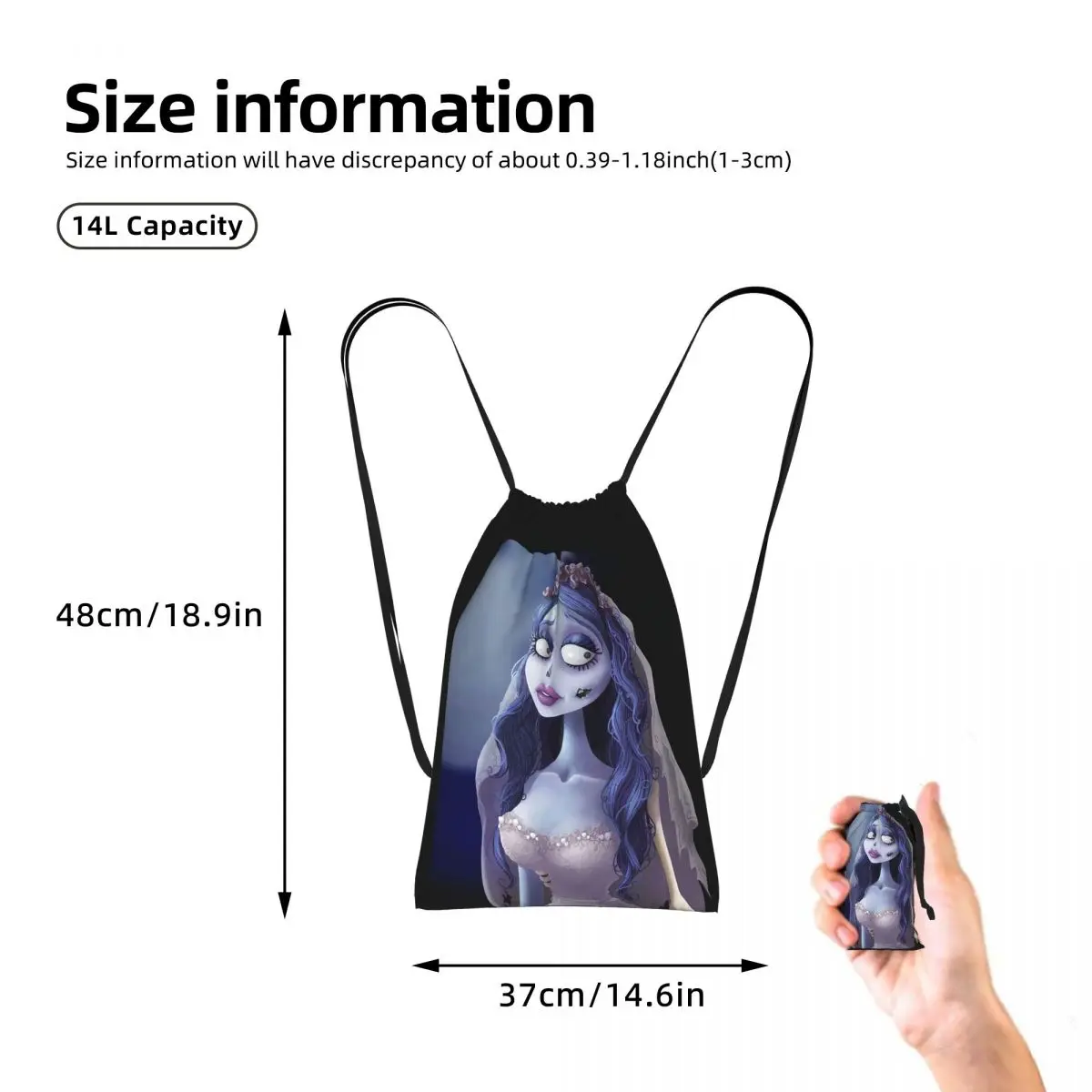 Emily The Corpse Bride Drawstring Backpack hiking cycling Bag Lightweight Foldable Storage Drawstring Bag for Men Women
