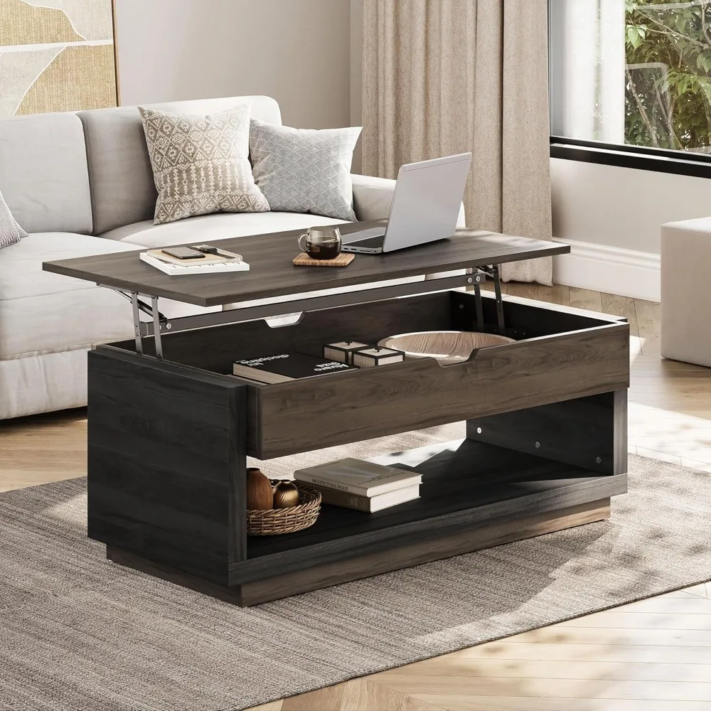 

Coffee Table, Lift Top Coffee Table with Hidden Compartment and Open Storage Shelf, Central Table for Living Room, Home