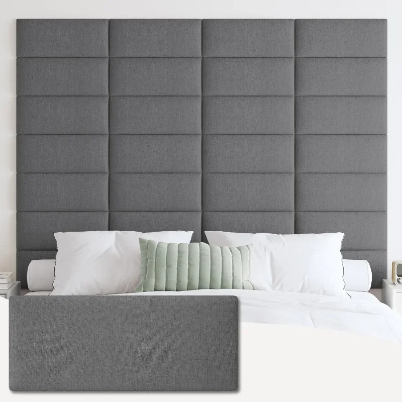 Upholstered Wall Mounted Headboard, 3D Soundproof Wall Panels Peel and Stick Headboard Tufted Bed Headboard