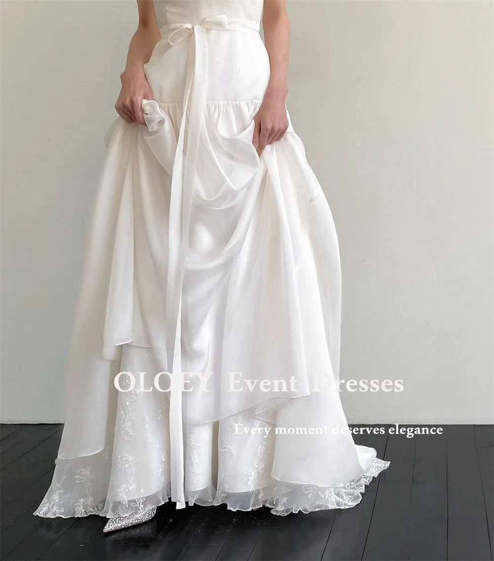 

OLOEY Elegant 2025 A Line Wedding Dresses Korea Photo Shoot Floor Length O Neck Bridal Gowns Pleats Ruffles Corset Customized
