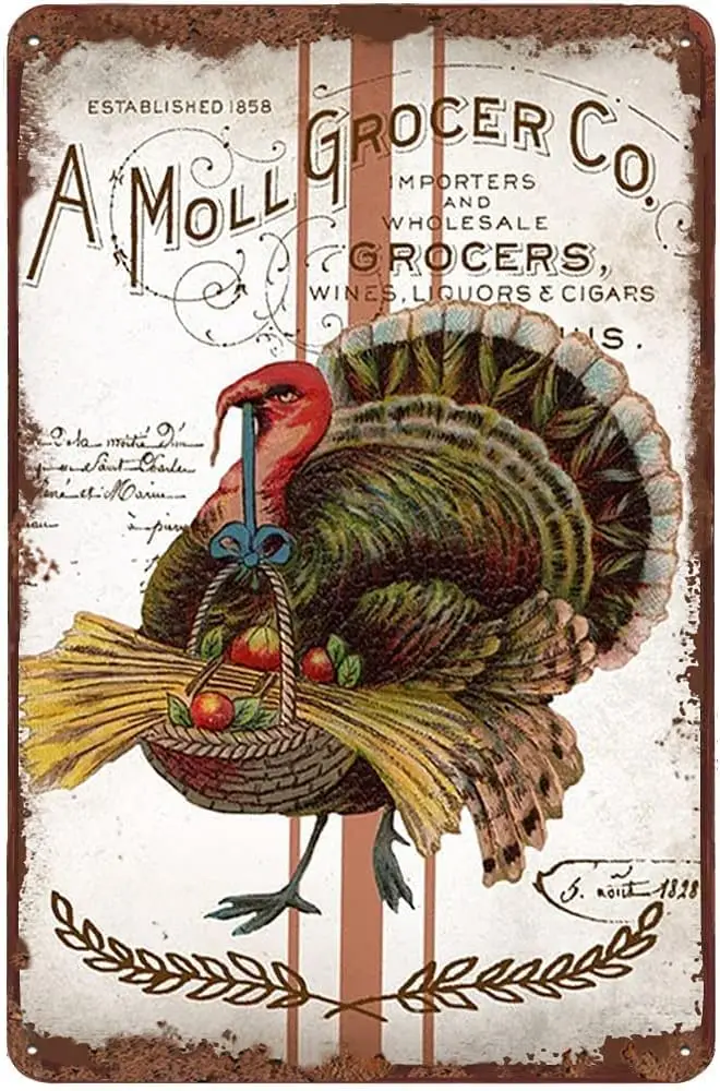 Vintage Turkey Thanksgiving Tin Sign Metal Poster Retro Plaque Wall Decor Gift For Garden Men Cave Garage Classroom Library Livi