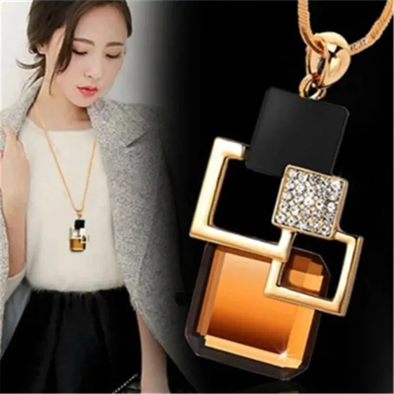 Moda damska Collier Femme kryształowy szary niebieski kolor geometryczne oświadczenie Colar długie naszyjniki i wisiorki do biżuterii Bijoux