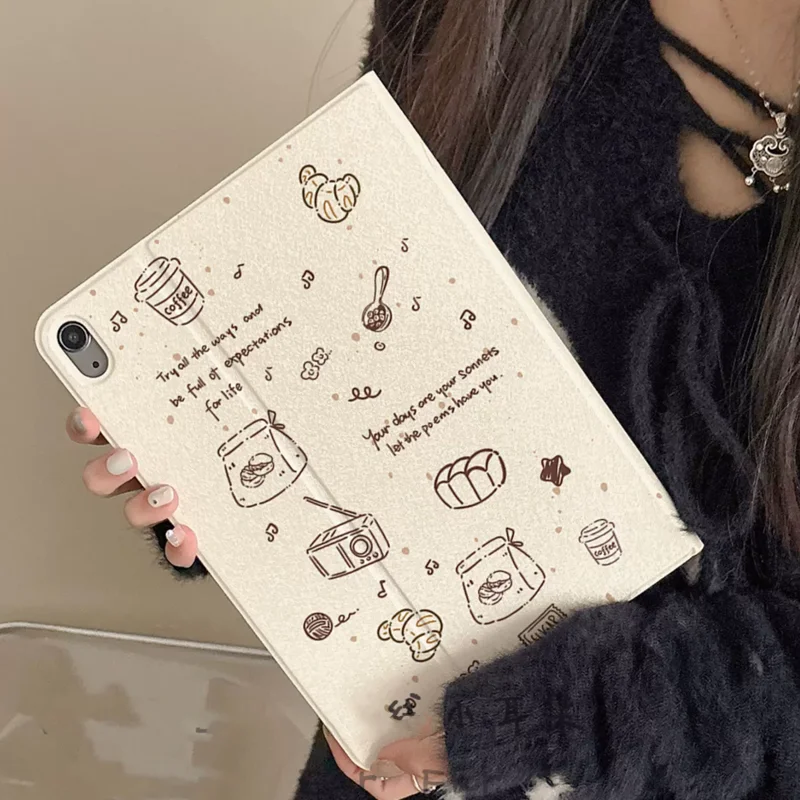 Coffee Afternoon Tea Retro Brown lines For iPad Pro 13 11 M5 M4 M3 M2 Air 3 2 1 11th A16 12.9'' 10 9 8 5 Th Mini 7 6 5 4 Case
