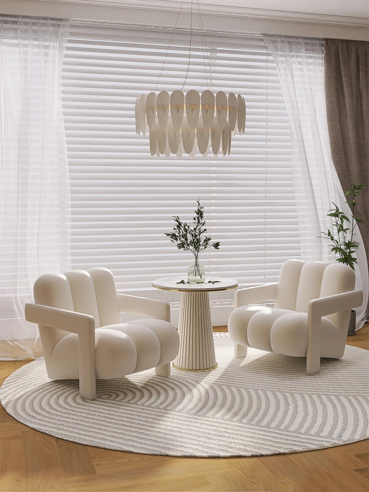 TLF Reserve  Cream-style Modern Sectional Sofa Chair Lazy Lamb Fleece Single  Chair for Living Room Villa Dining Balcony S