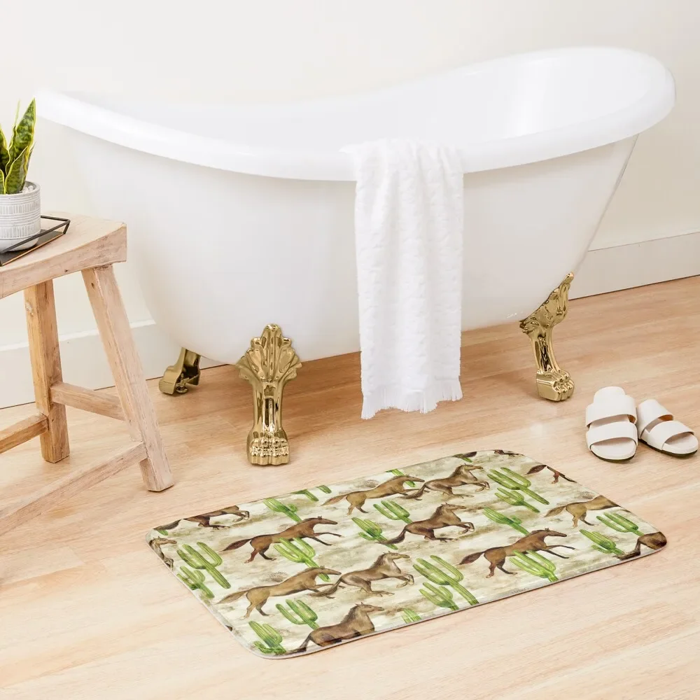 

Wild and Free - watercolor horses Bath Mat Quick-Drying Bathroom Anti-Slip Shower Carpet For Bath Kitchen Mat