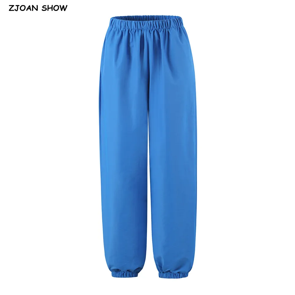 Autumn Women Blue Elastic Waist Sports Pants Loose Tapered Trousers Casual Sweats Pants Red Light Blue
