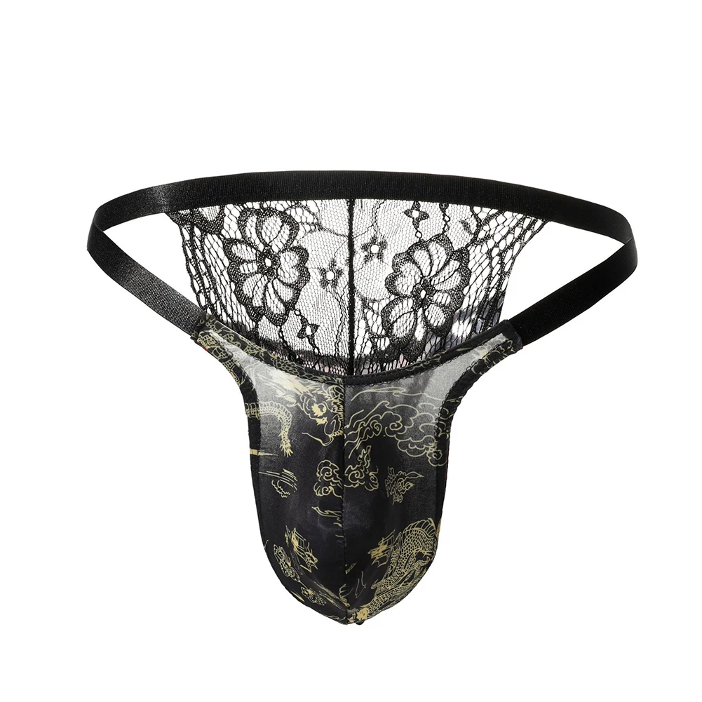 

1pc Mens Sexy Printed Briefs Shorts Breathable Pouch Panties Underwear Thongs Low Waist Lace G-strings For Man