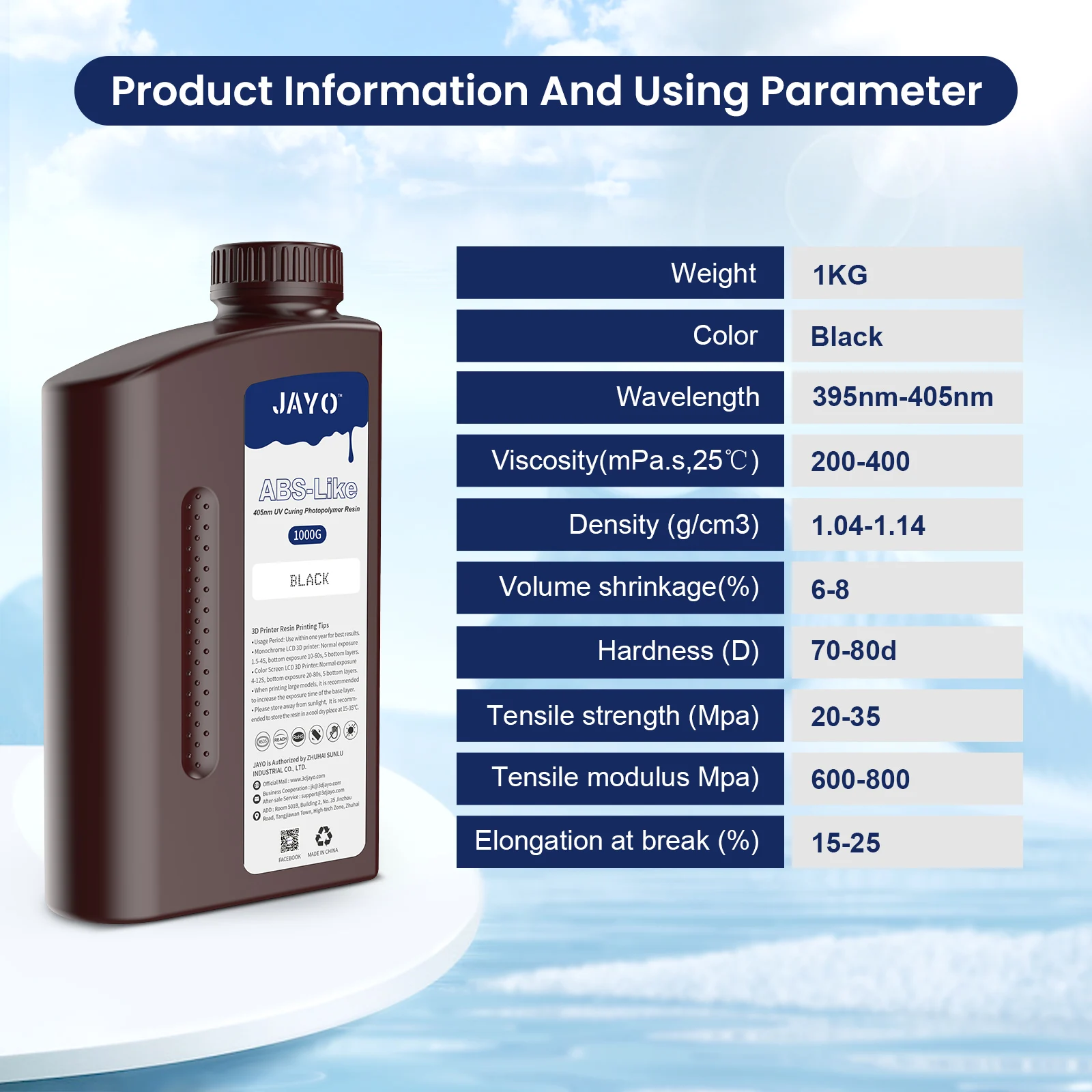 JAYOABS-Like/ Standard/PA-Like/High Temp/Though 3D Printer Resin 10KG 395-405nm UV Curing Photopolymer Rapid Resin for LCD/DLP