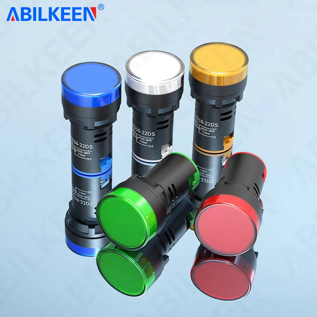 ABILKEEN AD16-22 22MM Plastic Indicator Light AC/DC 12V 24V 48V 110V 220V High Brightness LED Industrial Signal Pilot Lamp