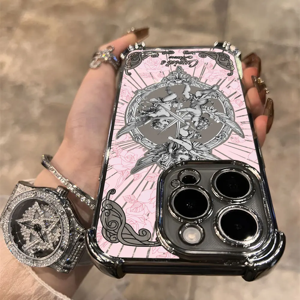 さまざまな年齢のレトロなキューピッドメッキケース,落下防止アーマーカバー,耐衝撃性,Galaxy s24 s23 s22 s21 s20 fe note20 plus ultra lite