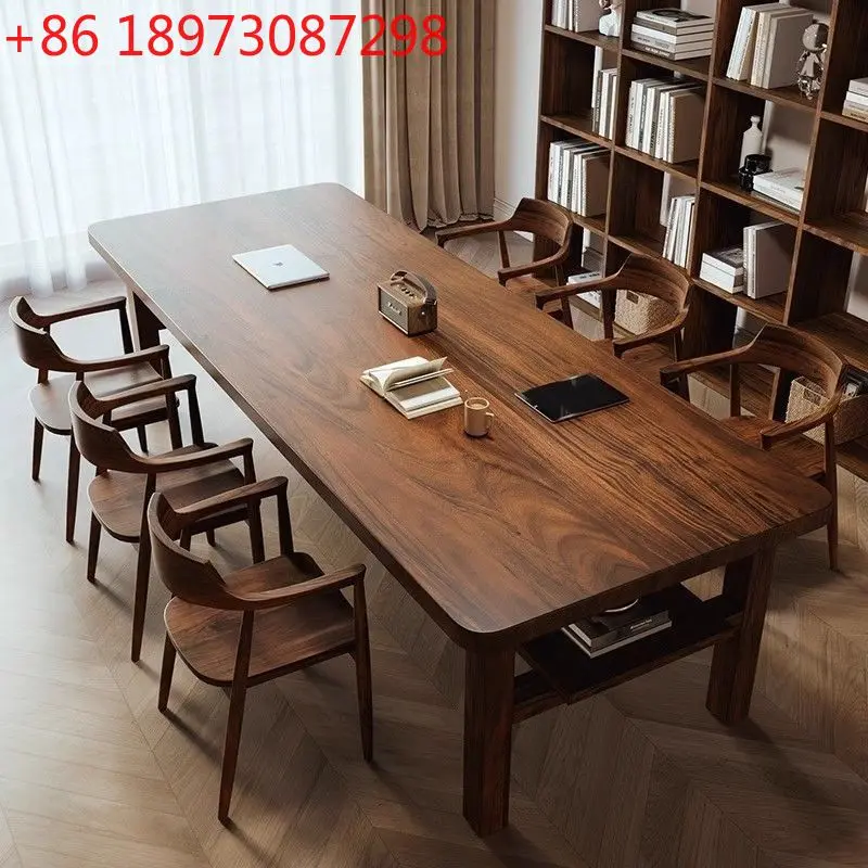 

Walnut living room desk writing study long table workbench desk dual use