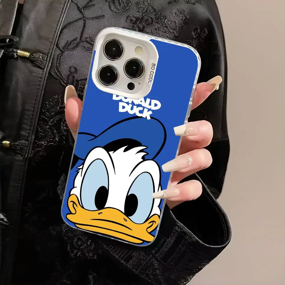 كارتون D-Donald D-Duck الأزرق جراب هاتف IMD جراب هاتف آيفون 16 15 14 13 12 11 برو ماكس زائد اللون غطاء فضي
