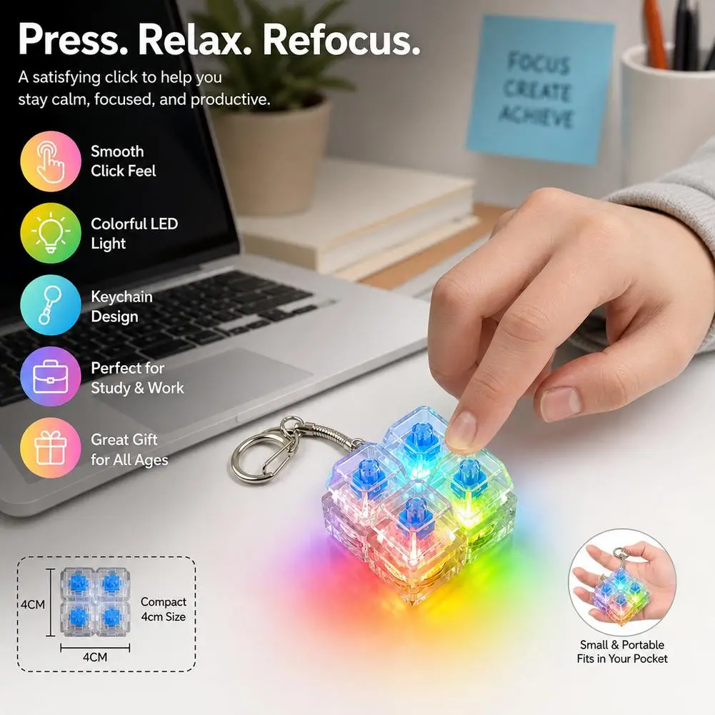 Keyboard Fidget Toys LED Crystal Keycap Keychain Stress Relief Fingertip Gadget Decompression Toys Clicker Fidget Toy view 5