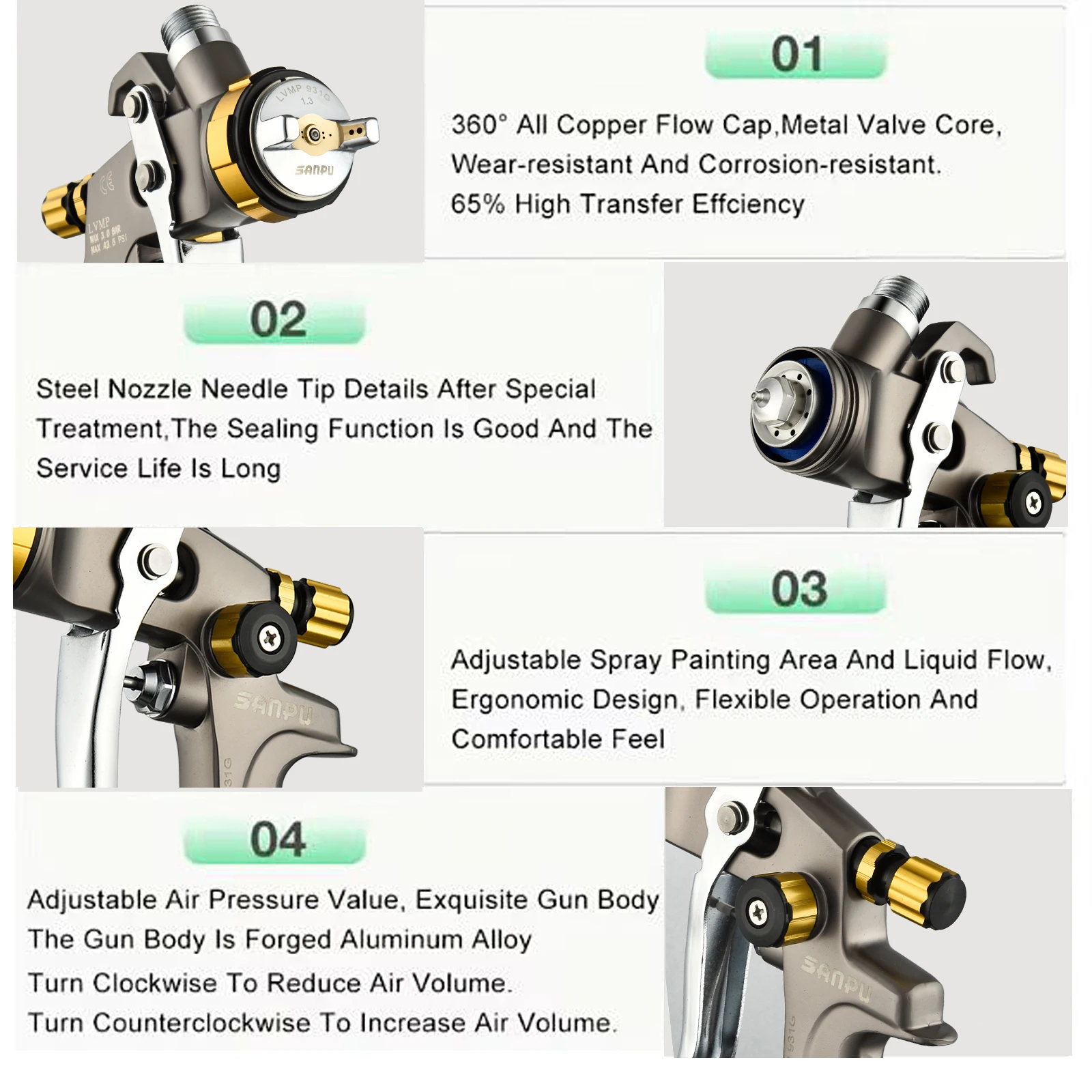 1.3 مللي متر 600 متر HVLP مسدس رش الهواء الهوائي مجموعة أدوات الألومنيوم القابلة للتخصيص فوهة لتطبيق الطلاء OEM تتضمن #4