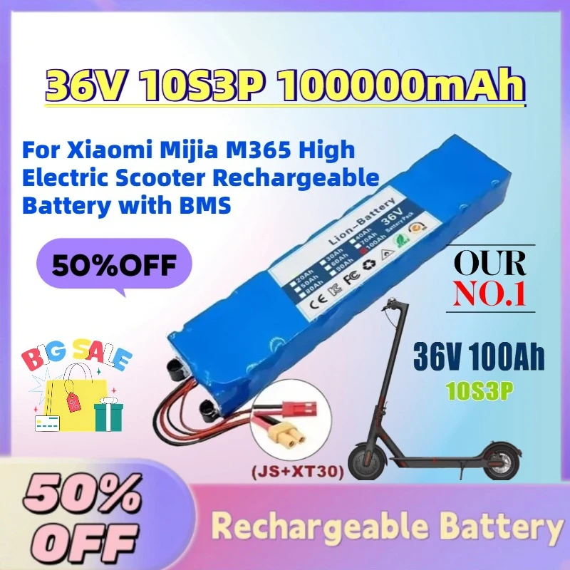 

High-Performance 36V 10S3P 100Ah Li-Ion Battery for Xiaomi Mijia M365 High Electric Scooter Rechargeable Battery with BMS
