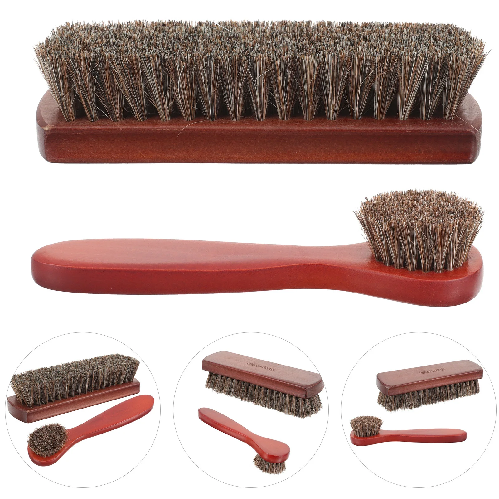 

2Pcs Horsehair Shoe Brush Polish Set Long Handle Boot Cleaning Brush for Shoe Care Boot Polish