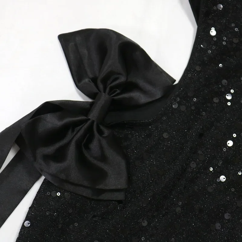 KEXU lentejuelas Sexy lado recortado cintura arco fiesta noche mujeres club nocturno cinta Formal Mini vestido ocasión especial cena vestido