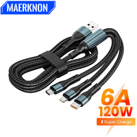 3 in 1 120W Super Fast Charging Cable 6A Type C Micro USB Data Cord Phone Charger Quick Charge Cable For iPhone Samsung Xiaomi