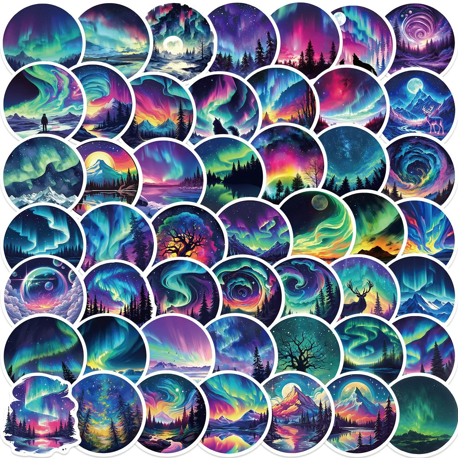 ステッカー漫画オーロラアート落書き,装飾,ギター,ノートブック,荷物,DIY, 50個