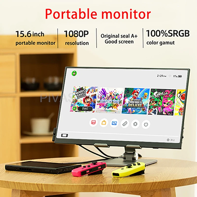 

15.6 Inch IPS Portable Monitor HD 1080P PC Secondary Screen Switch External Screen PS5 Expansion Screen 100%SRGB 60Hz Refresh