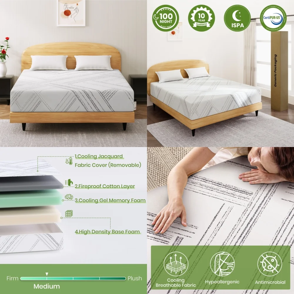 

Mattresses10 Inch Gel Memory Foam Mattress in a Box with Cool Removable Cover for Better Sleep