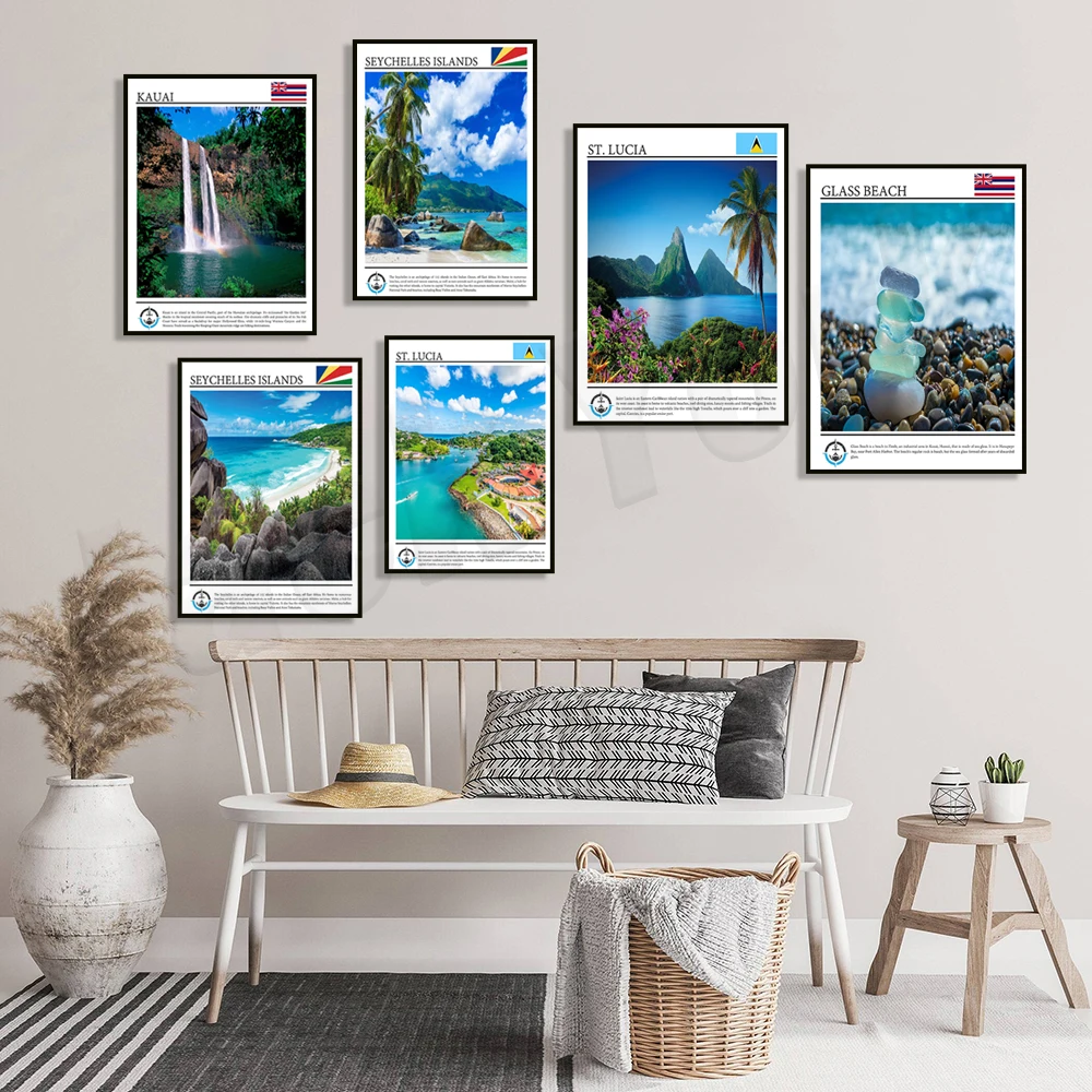 Oahu Hawaii, Glass Beach Hawaii, Kauai Hawaii, Saint Lucia, Seychelles East Africa Vacation Travel Scenery Poster - Beach Gifts