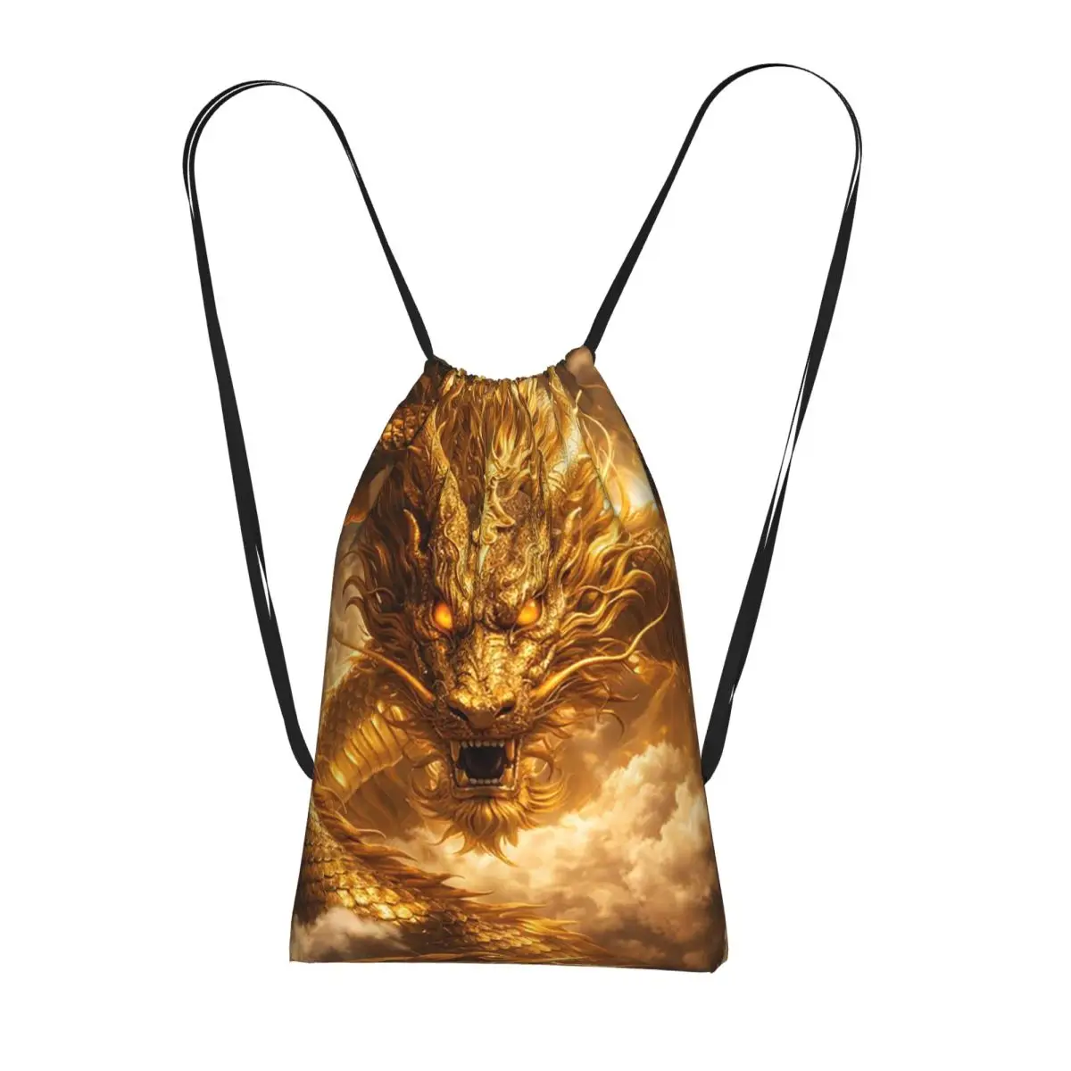 Golden Dragon Pattern Backpacks Casual Drawstring Bags Sports Bag Book Bags for Travel School