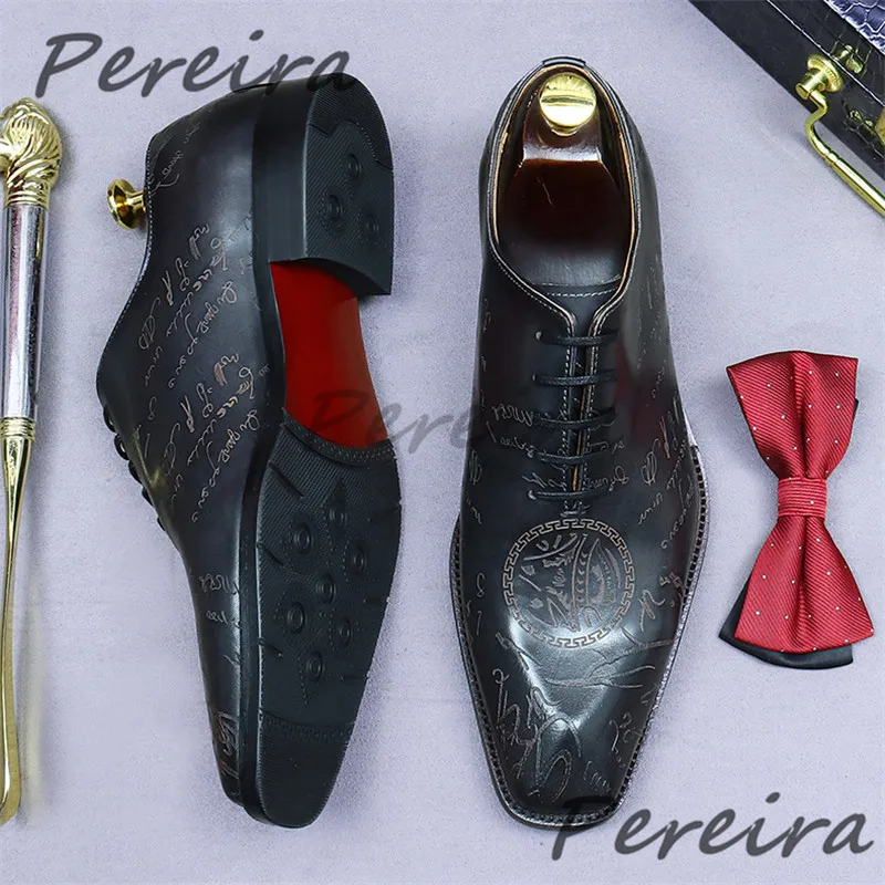 

Retro Handmade Genuine Leather Formal Shoes for Men Black Brown Pointed Toe Lace Up Oxfords Party Banquet Dress Shoes Plus Size