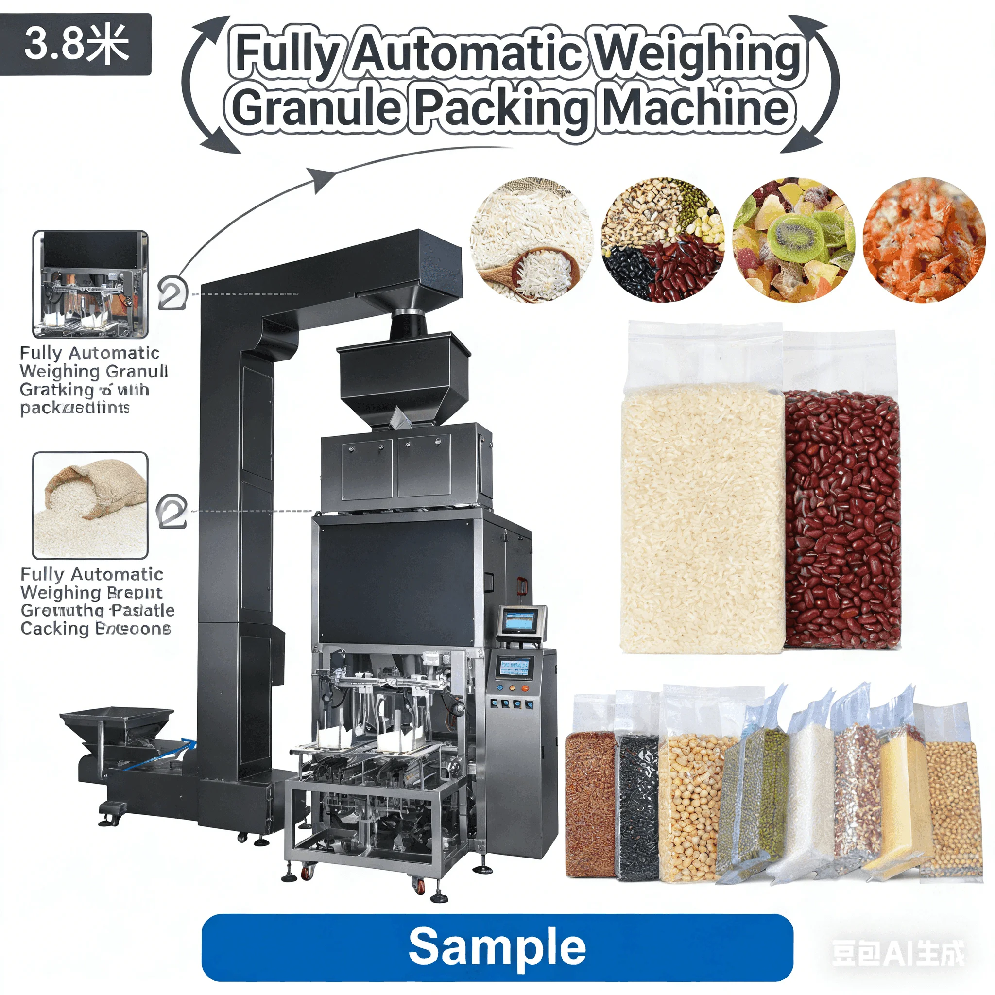 Automatic Rice Packing Machine Sugar Salt and Pepper Filling Machine 1Kg 2Kg 5Kg Granule Weighing and Packaging Machine