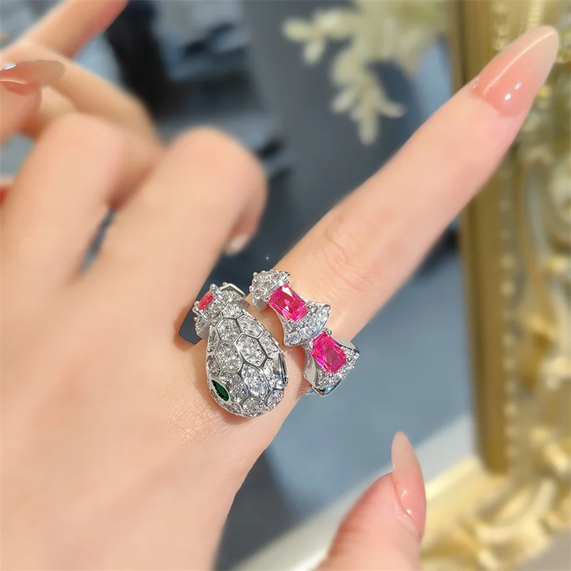 Luxury Crystal Snake Ring For Women Jewelry Set High-end Bright Colorful Stone Eye Snake Ring For Lady Hand Accessories