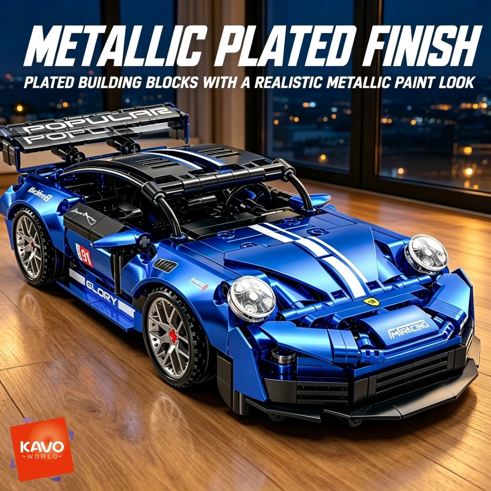 Model Kit Builder Game - KAVOWORLD Metallic Blue Plated Sports Car