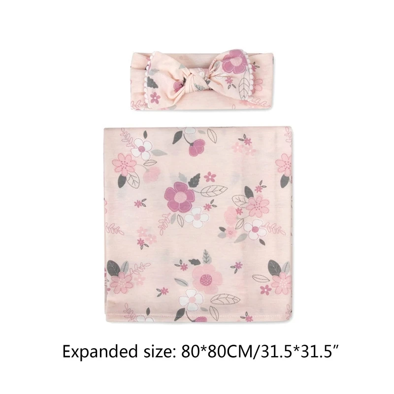 新生児用フォトアクセサリー,ベビーブランケットプリント,新生児用,男の子と女の子用のスリーピングブランケット,モスリンラップヘッドバンドセット