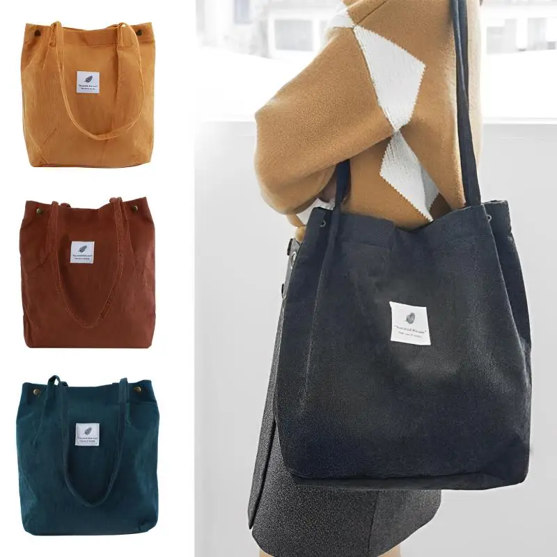 New Corduroy Shoulder Bag for Women Cotton Cloth Versatile Handbag Solid Color Eco Shopping bag 2023 Ladies Reusable Totes Bags