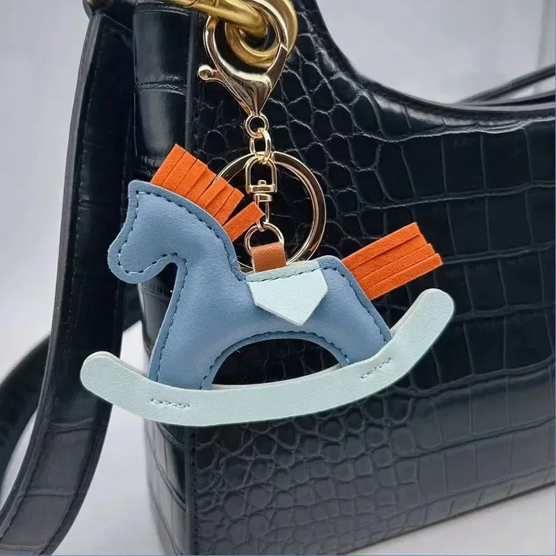 Women's Bag Charm Decoration Cartoon Rocking Wooden Horse Women's Leather Charm Bag Charm Key Chain Cute Bag Accessories Gifts