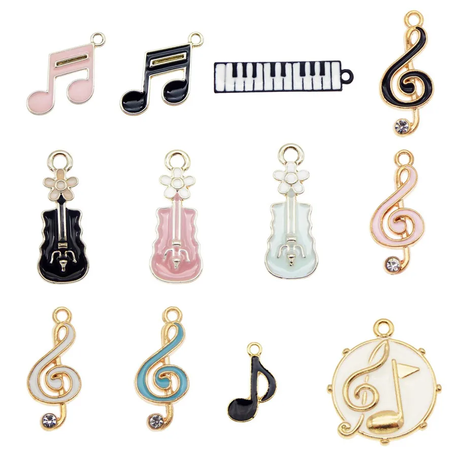 Julie Wang 12PCS Enamel Charms Mixed Musical Instrument Note Guitar Zinc Alloy Pendant Jewelry Making Accessory