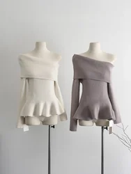 2024 French Autumn Winter Sexy Knitted Elegant Sweaters for Women Y2k Retro Harajuku Sweaters Female Solid Chic Casual Clothes