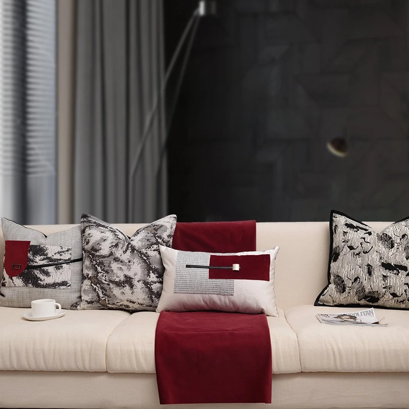 30X50/45X45CM Nordic Wine Red Throw Pillow Cover Modern Light Luxury Waist Cushion Cover Decor Home Decorative Pillowcase
