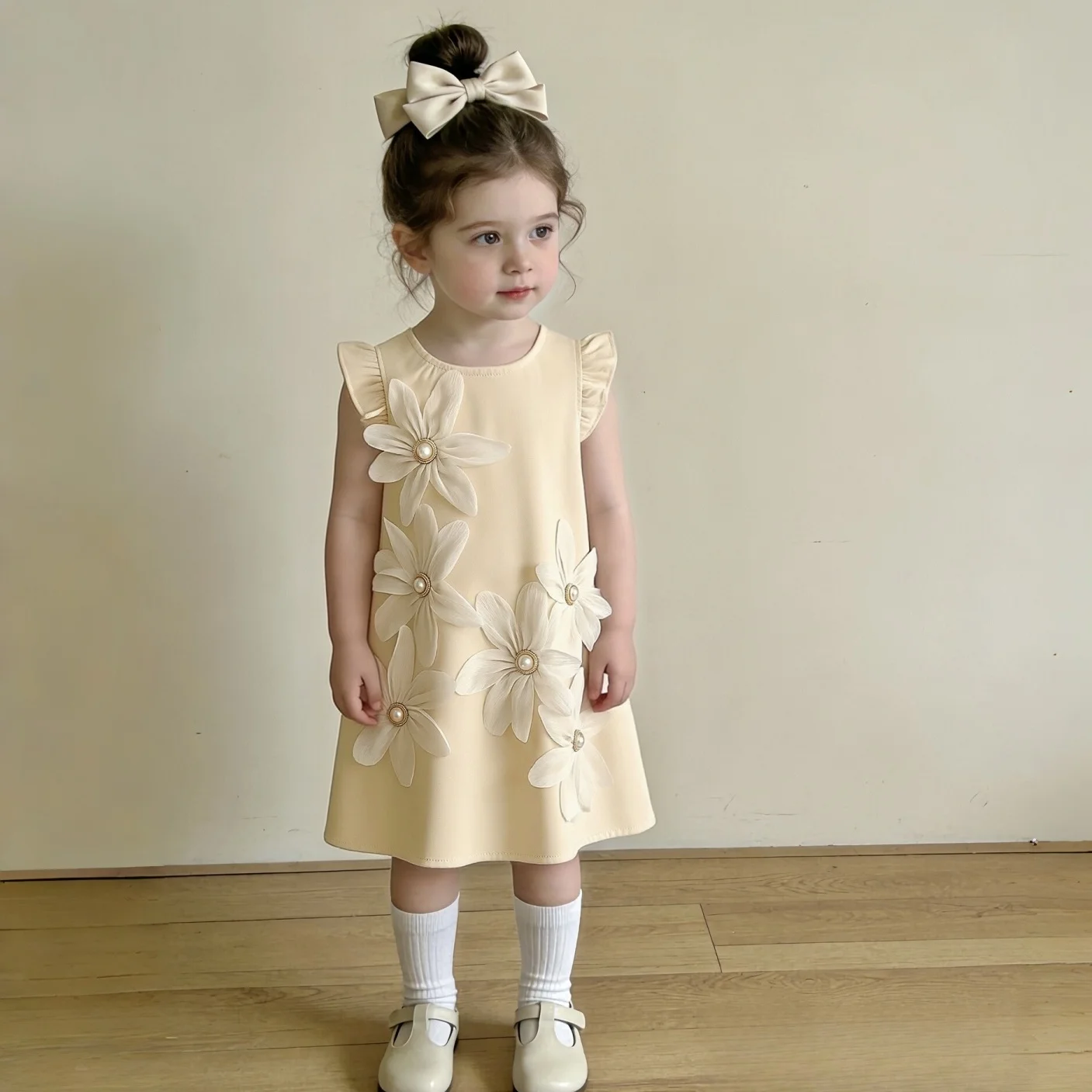 

Летнее платье для девочки, милое платье А-силуэта в корейском стиле с цветочным принтом, детская одежда для девочек, одежда для детей от 9 месяцев до 4 лет