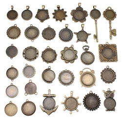 10pcs 20mm Inner Size Antique Bronze Color 34 Styles Cabochon Base Setting Charms Pendant Fit 20mm Glass Cabochon