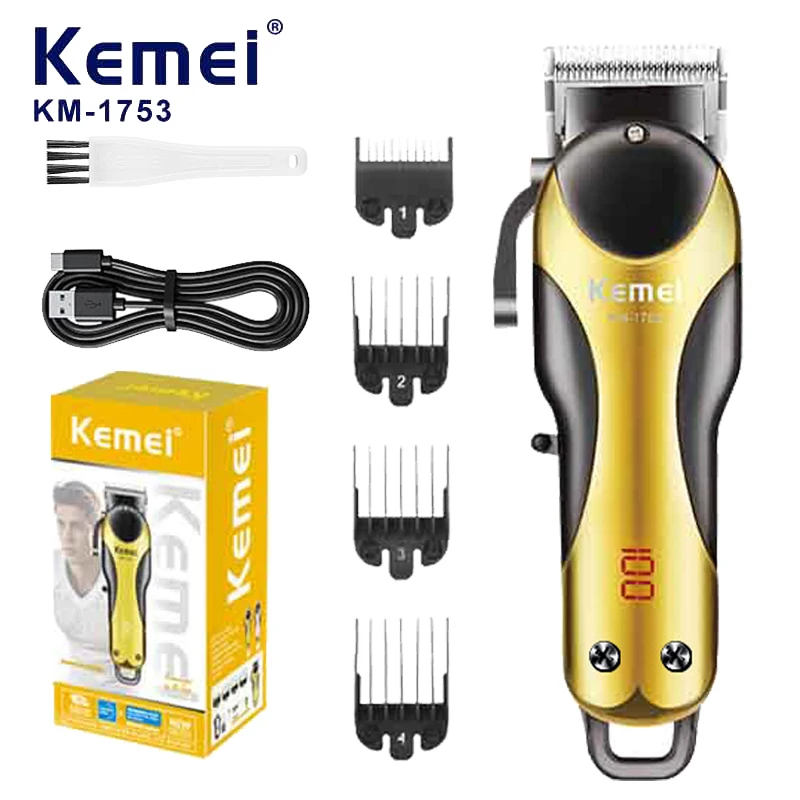 Kemei KM-1753  Electric Hair Clipper Rechargeable Hair Trimmer LCD Display Hairdresser Professional Cutting Machine