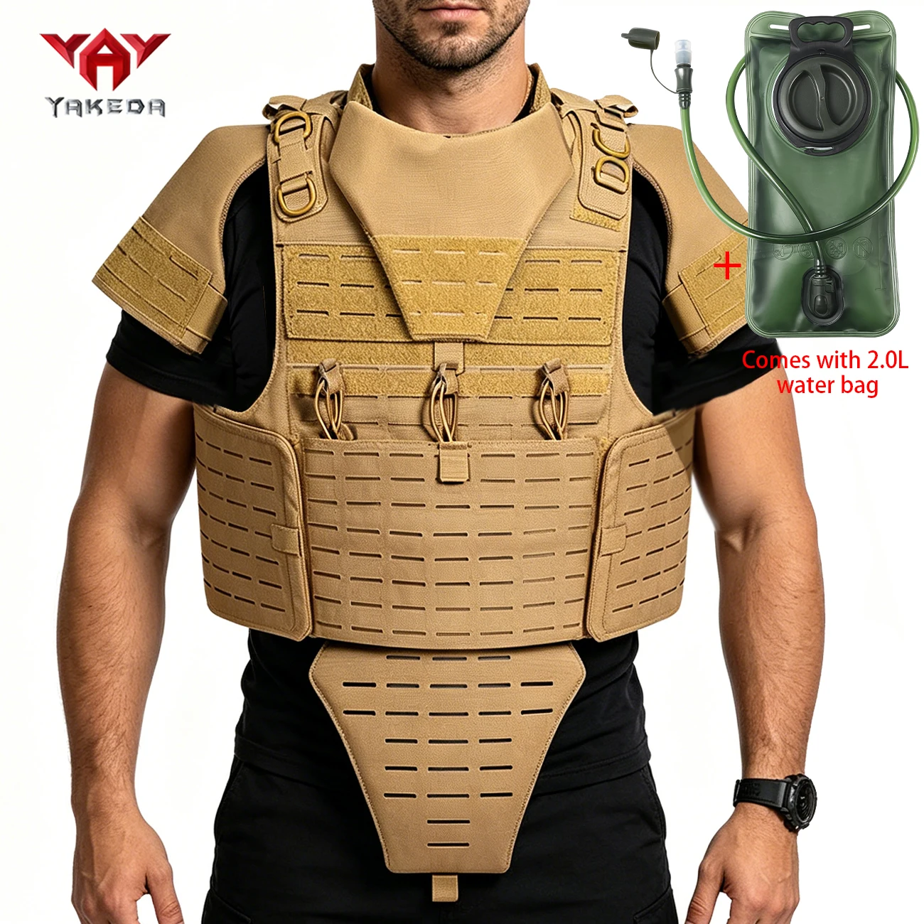 

YAKEDA Outdoor Multi functional Hunting Vest+2L Water Bag Set Detachable Parts Laser Cutting Water Dispensing Pipe and Bite